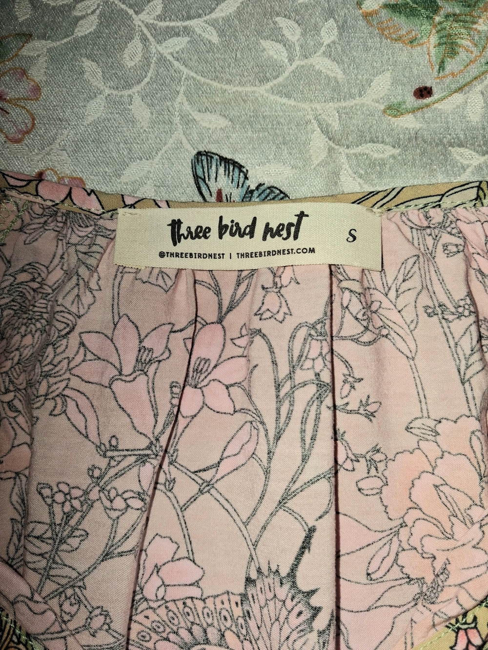Three Bird Nest Beige Boho Floral & Butterfly Tunic with Pink Accents - Picture 2 of 3